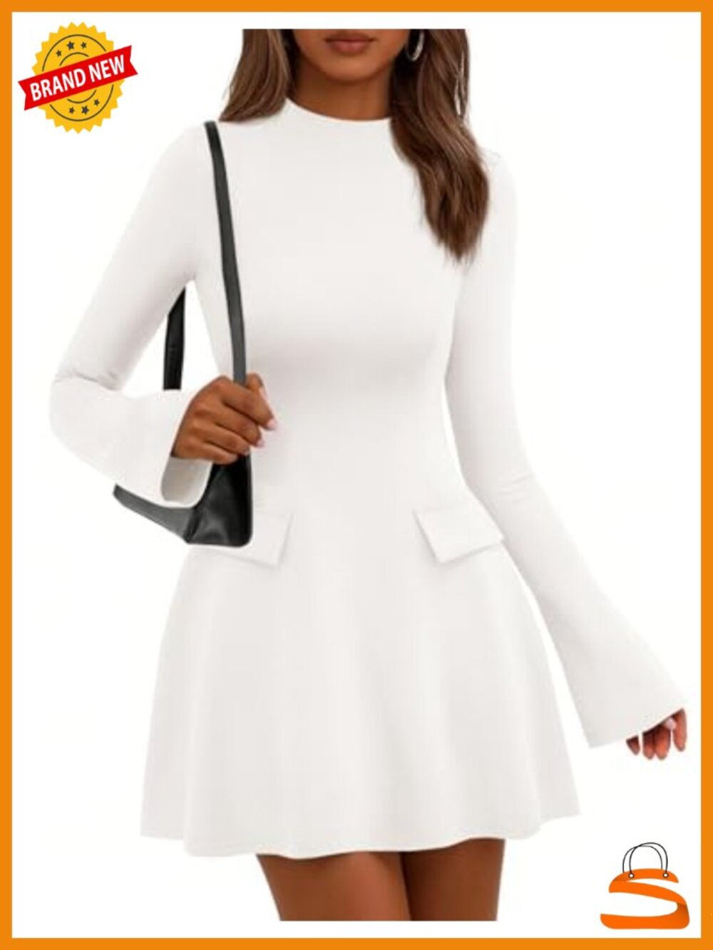 Bell Sleeve Bodycon Mini Dress Mock Neck Long Sleeve Party Club